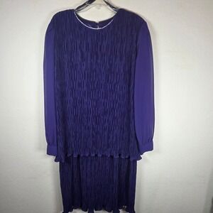 PATRA Purple Pleated Rhinestone Neckline Long Sleeve Dress red hat XL